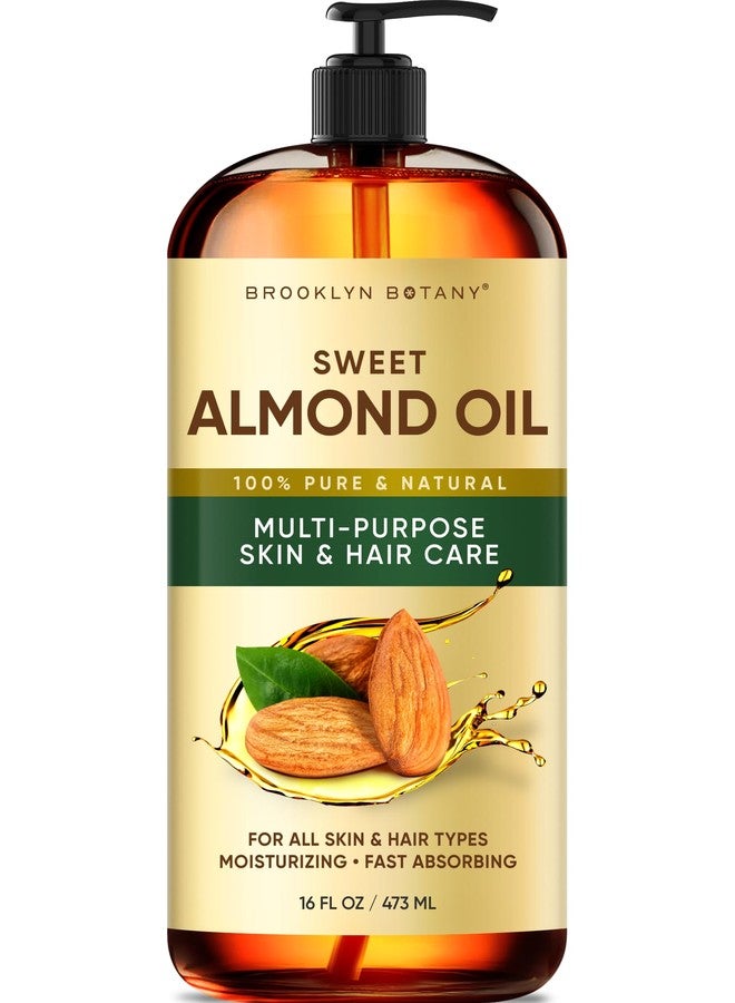 بروكلين بوتاني زيت اللوز الحلو من بروكلين بوتاني | للبشرة والشعر والوجه | 16 أونصة سائلة | نقي وطبيعي 100% | زيت ناقل للزيوت العطرية والعلاج بالروائح والتدليك | خالٍ من الهكسان - Image 1